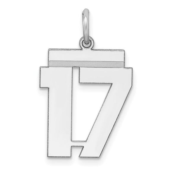 Sterling Silver, Athletic Collection Medium Polished Number 17 Pendant - Picture 1 of 5